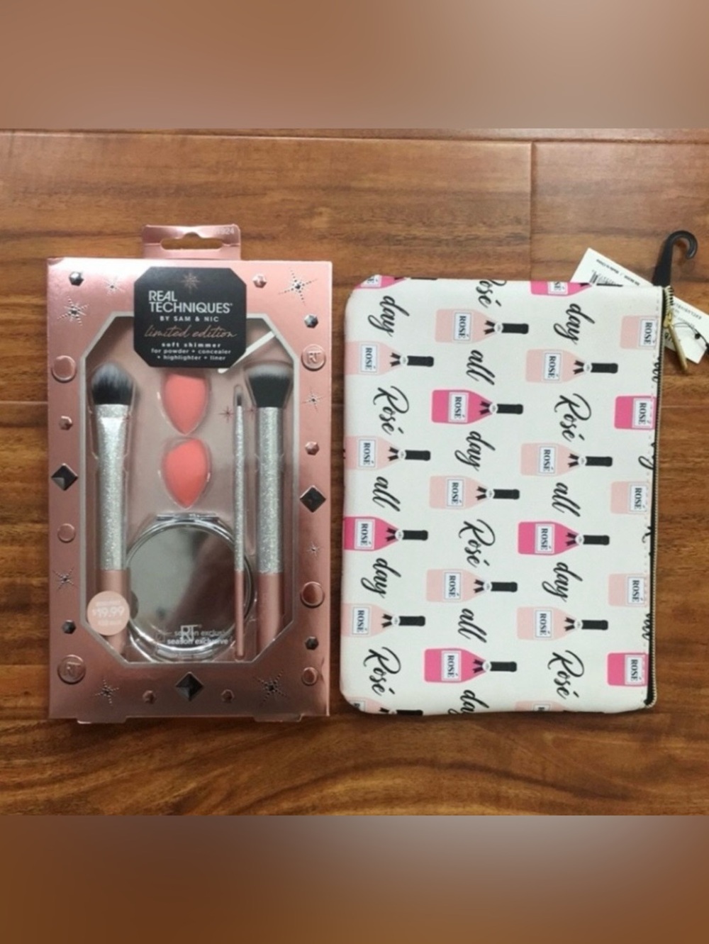 NWT New Real Techniques Limited Edition Brush Set & Ruby + Cash Makeup Pouch